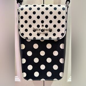 Kate Spade New York Black Leather W/polka Dots Small Crossbody Purse Magnetic